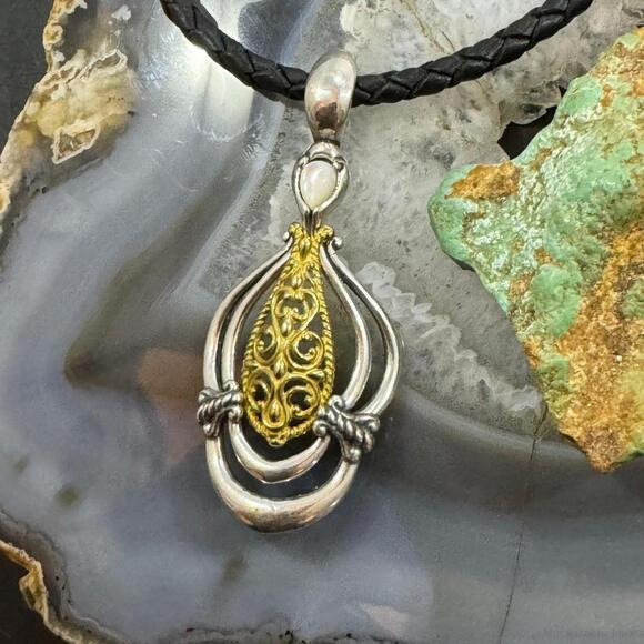 Carolyn Pollack Sterling & Brass Mother of Pearl Decorated Enhancer Pendant - Picture 5 of 10